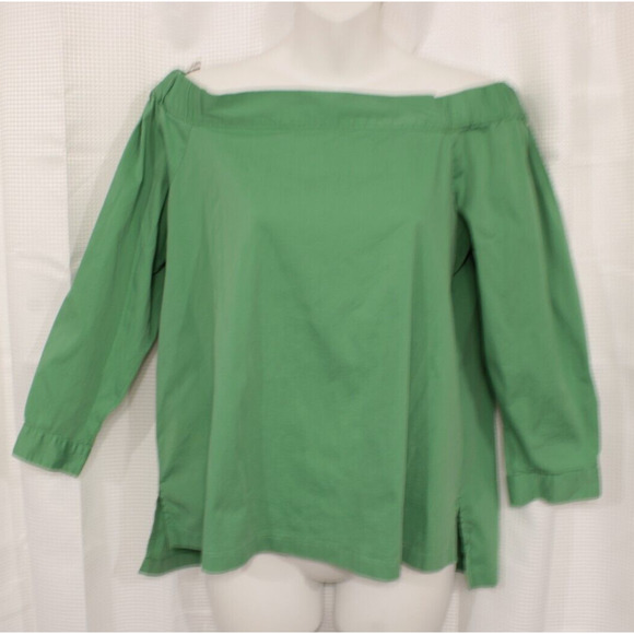 Loft Off Shoulder Poplin Blouse Back Button Women S Kelly Green 3/4 Sleeves - Picture 1 of 12